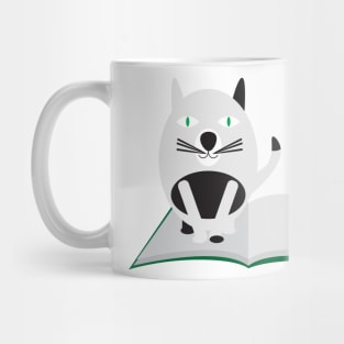 Cartoon Cat Sitting on an Open Book Mug